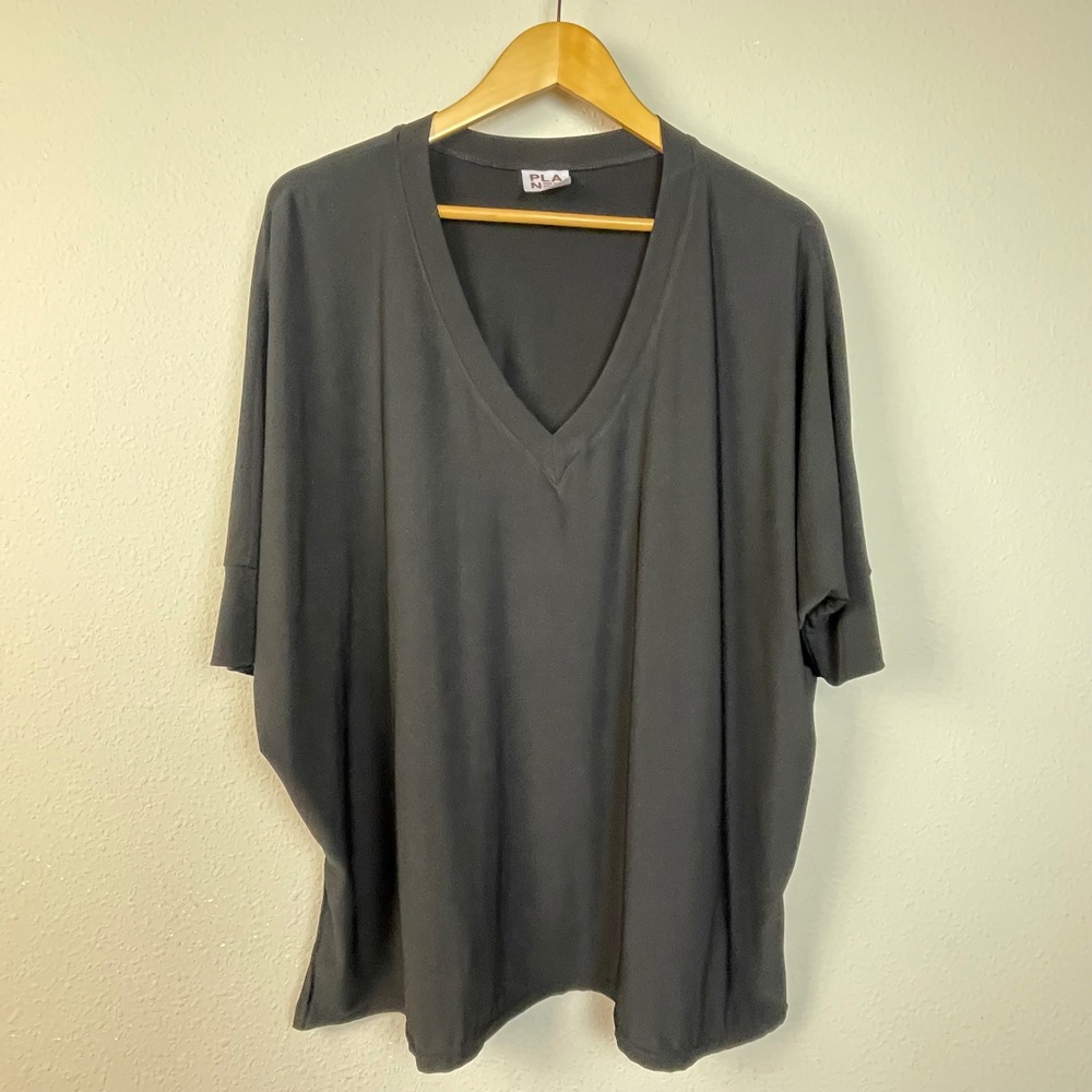 PLANET Black‎ V Neck Dolman Sleeve One Size Fits All Oversized Tunic Top